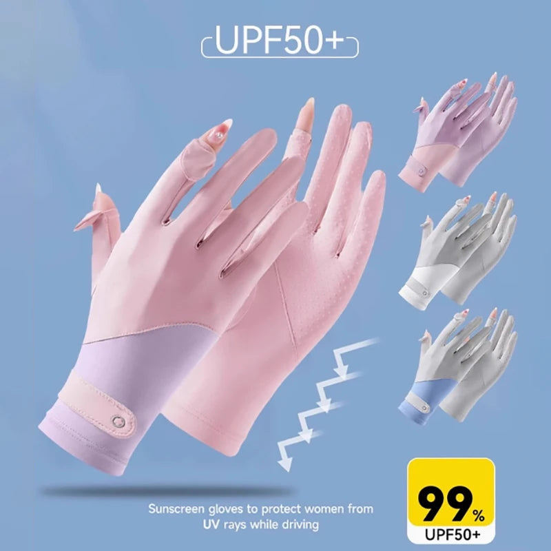 1 Pair One Size Sunscreen Breathable Anti-UV Cooling Fabric Slip Gloves Sun Protection Gloves For Outdoor Cycling Driving Vue