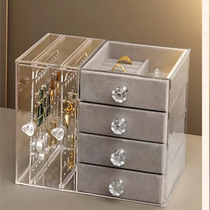 Large Capacity Transparent Dustproof Flannel Earring Jewelry Storage Box Simple Plastic Ear Clip Necklace Finish Packed Carton Vue