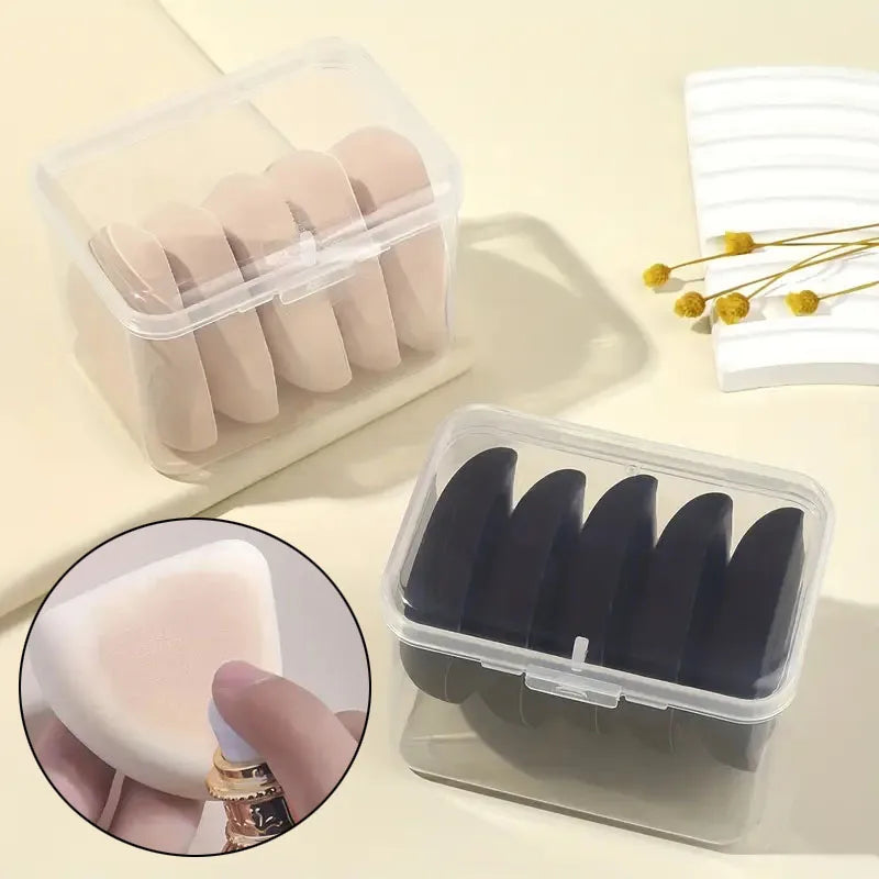 5pcs Triangle Makeup Sponge Puff Set with Box Wet Dry Dual-Use Foundation Loose Powder Puff Makeup Sponge Beauty Egg Blenders Vue