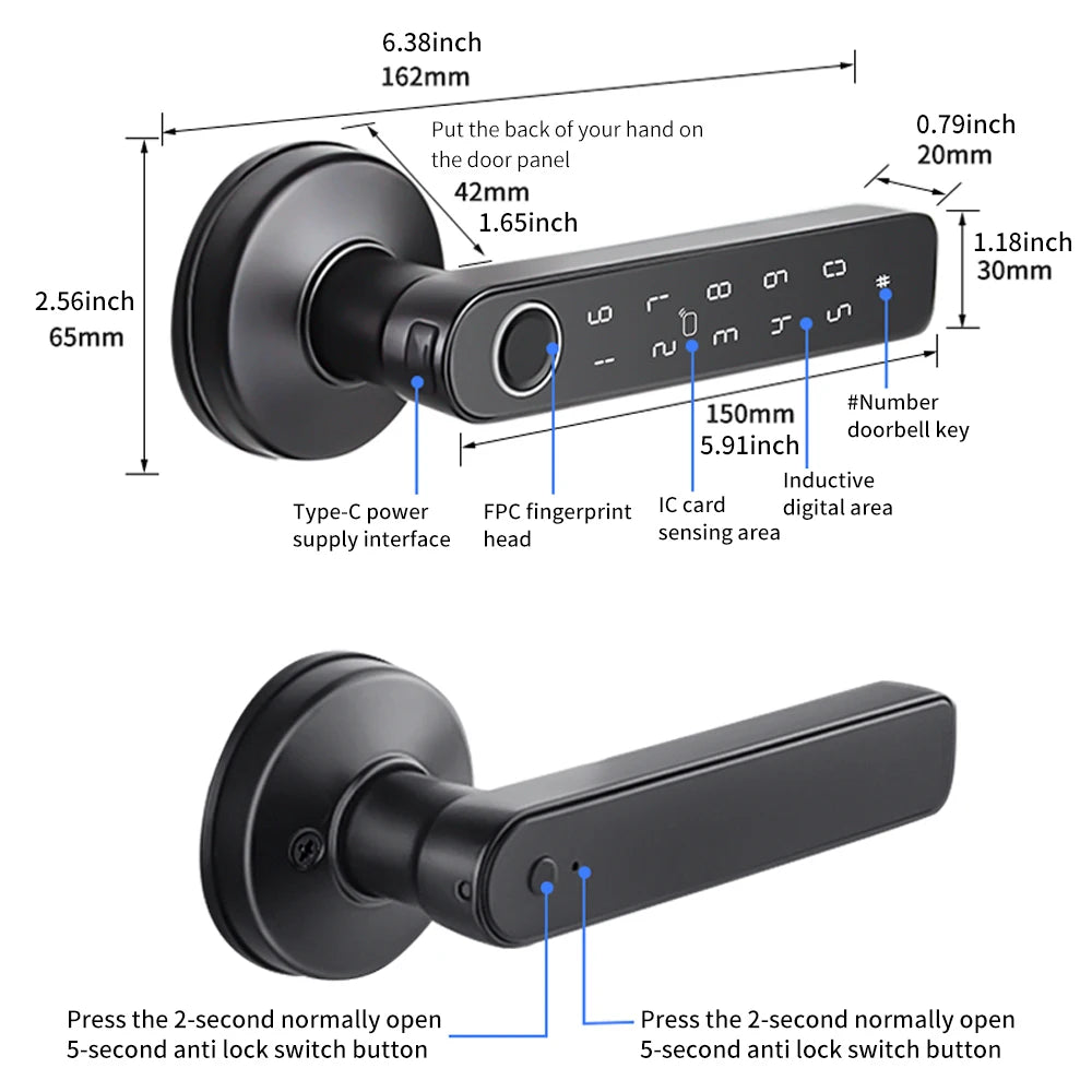 Tuya Bluetooth Smart Door Lock, Fingerprint Lock, Password Digital Lock Handle Multiple Unlocking Methods Wifi Gateway Optional Vue