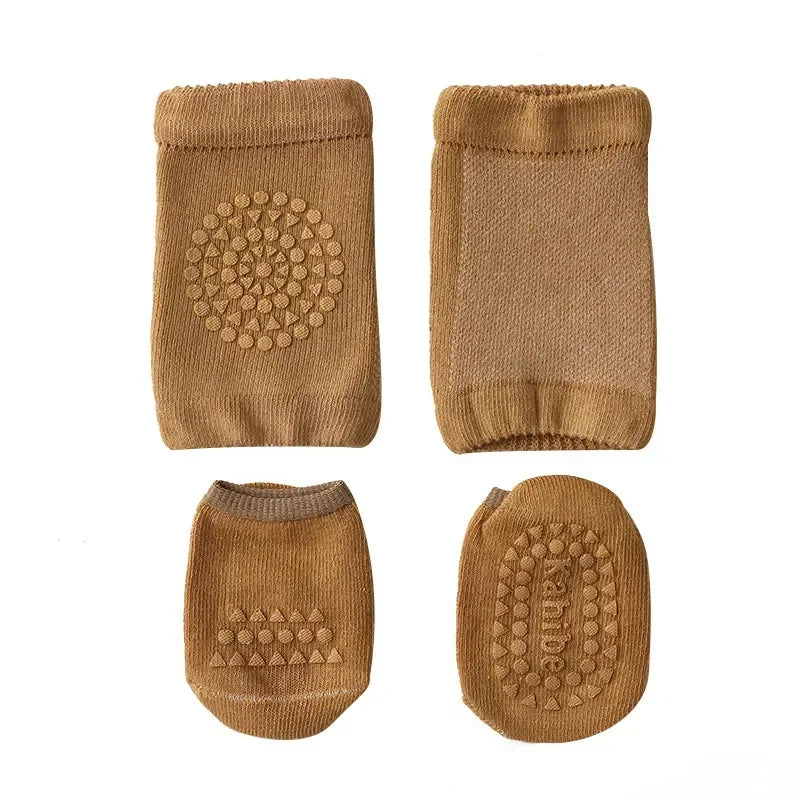 vvocci Baby Knee Set Pads Socks Safety Floor Sock Leg Knee Protector for Summer Solid Color Anti Slip Socks Kid Crawling Vue B284 Brown