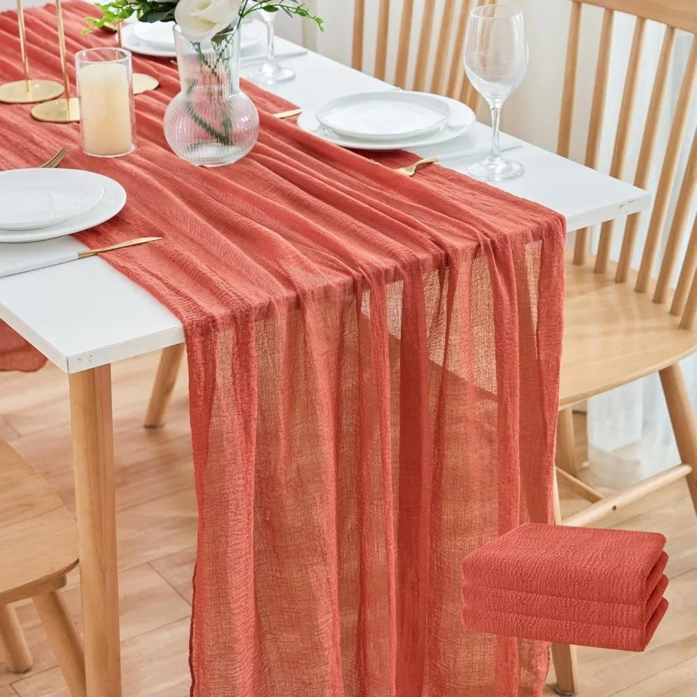 Bohemian Vintage Table Runners Pleated Fabric 300cm Cheesecloth Table Setting Rustic Country Boho Wedding Decoration Home Vue