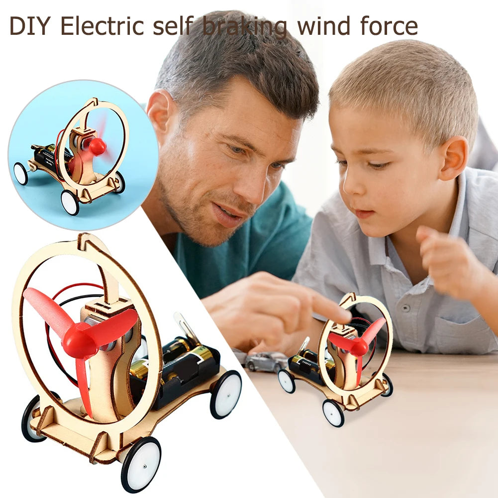 DIY Electric Wind Car Toys Excellent Plastic Wood Kids Students Physical Science Experiments Technology Learning Kit Vue