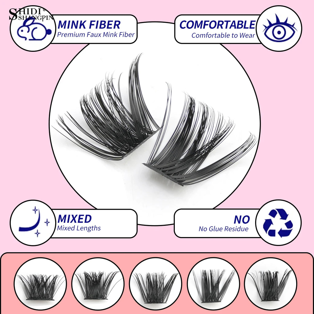 200 Cluster EyeLashes Extensions with Tool 10 Row DIY Eyelashes Kit Premade Volume 20D/50D Fake Eyelashes Makeup Faux Clis Vue