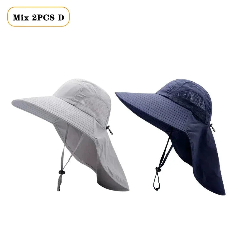 1/2/4PCS Sun Protection Bucket Hat for Men Wide Brim Fishing Cap with Neck Shade Face Flap Lightweight Summer Hiking Camping Vue Mix 2PCS D
