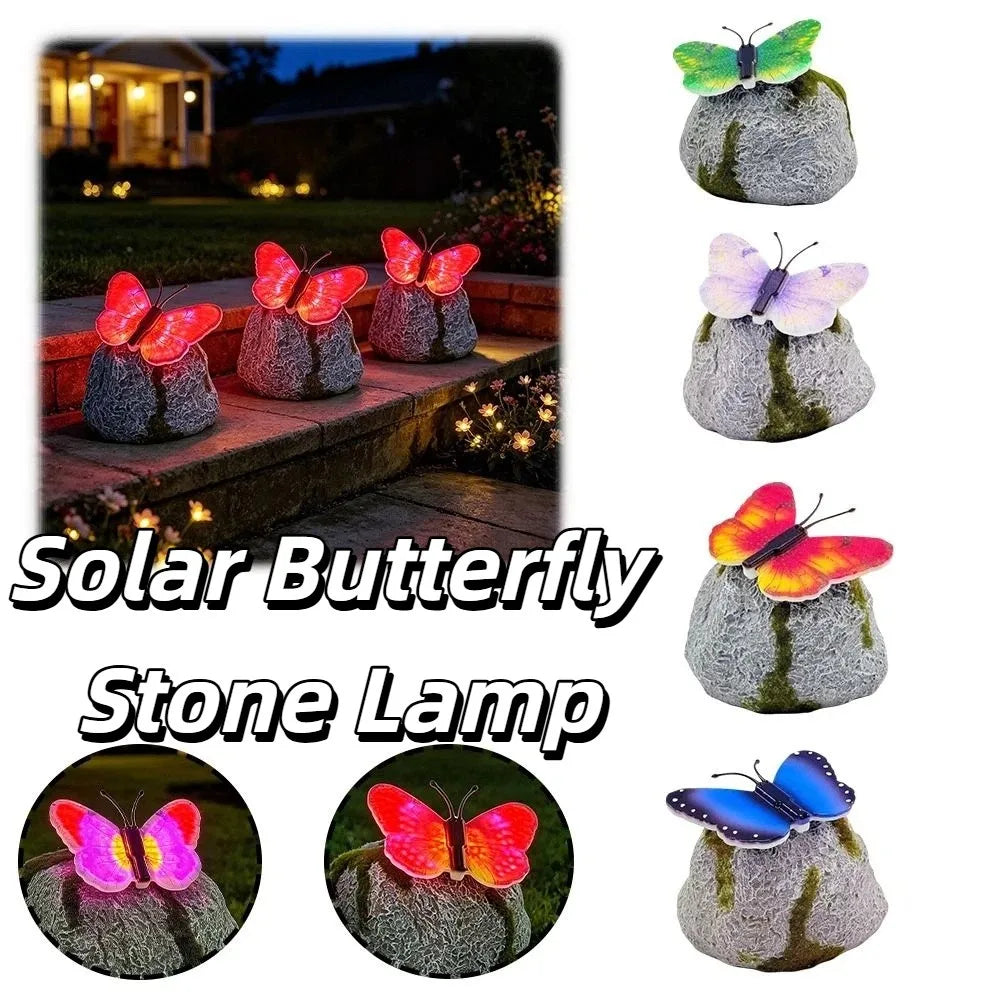 Simulation Stone Solar Butterfly Stone Lamp LED Light Imitation Stone Shape Waterproof LED Lawn Light Solar Powered Vue