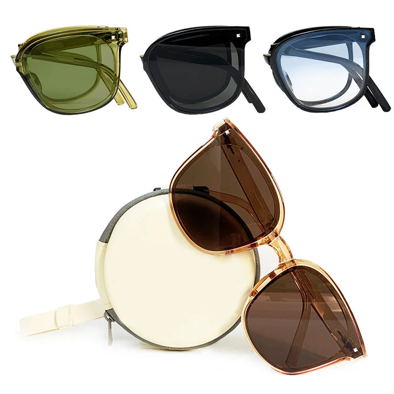 Outdoor UV400 Unisex Portable Collapsible Glasses Fashionable Women Folding Sunglasses Summer Wild Colorful Square Eyewear Vue