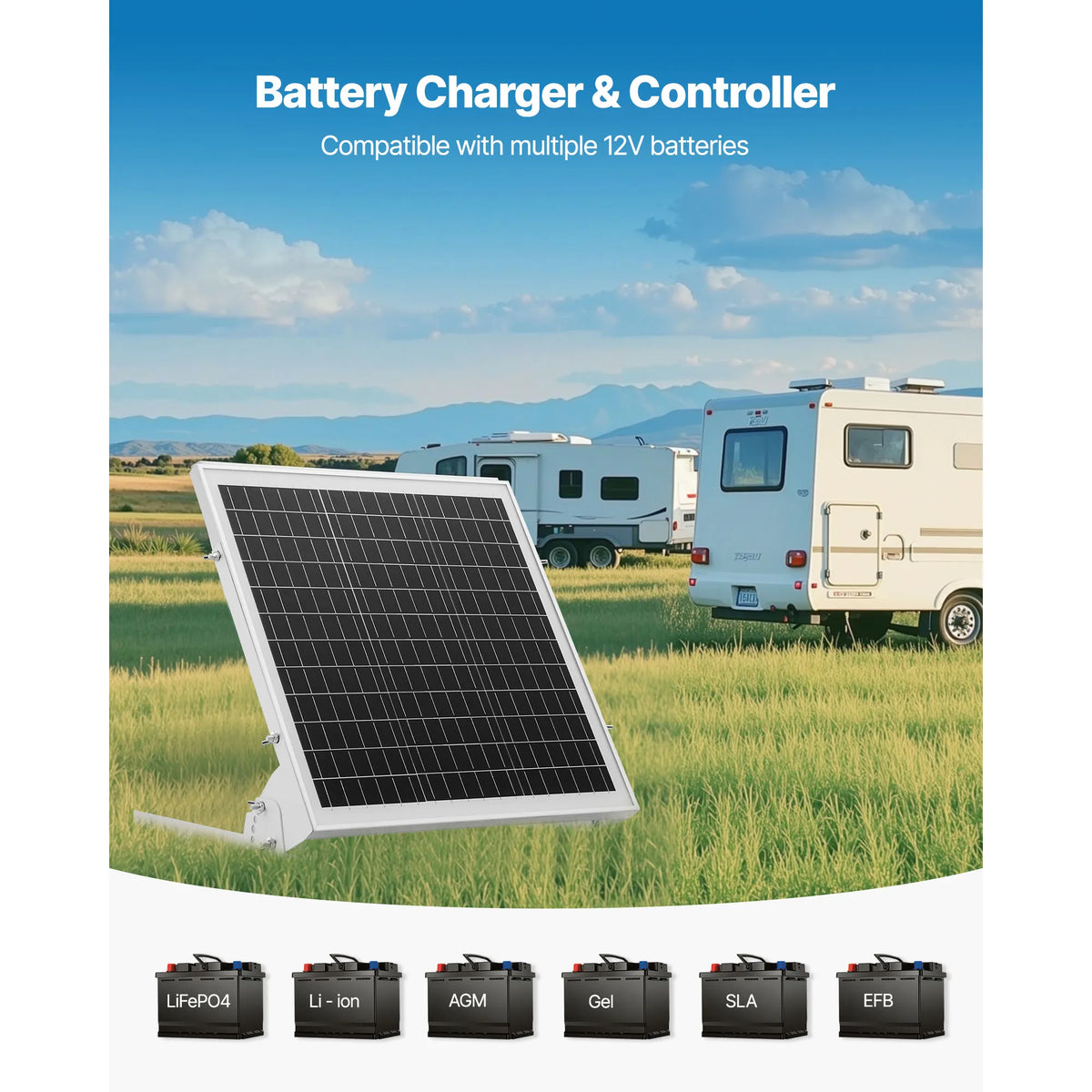 20W 12V Solar Battery Trickle Charger Maintainer with MPPT Solar Battery Charger Vue