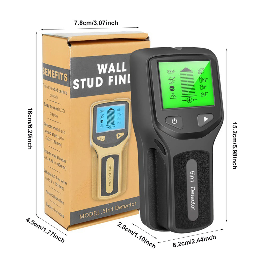 WPP123 5-in-1 Wall Scanner Metal Detector – AC Wire Finder Wall Scanner Detector Vue B
