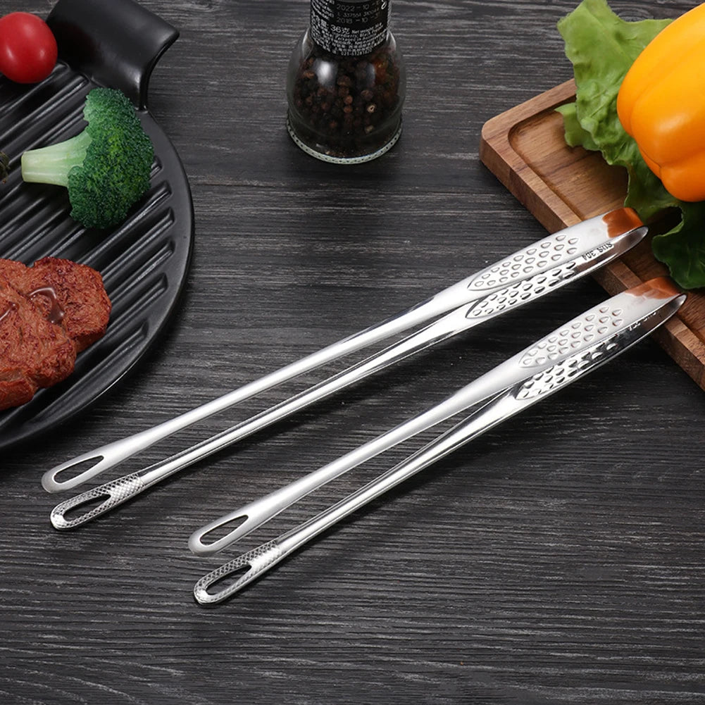 1PCS 304 Stainless Steel Food Tongs Long Handle Non-Slip Barbecue Clip Thickened Steak Clip Kitchen Cooking Tools Accessories Vue