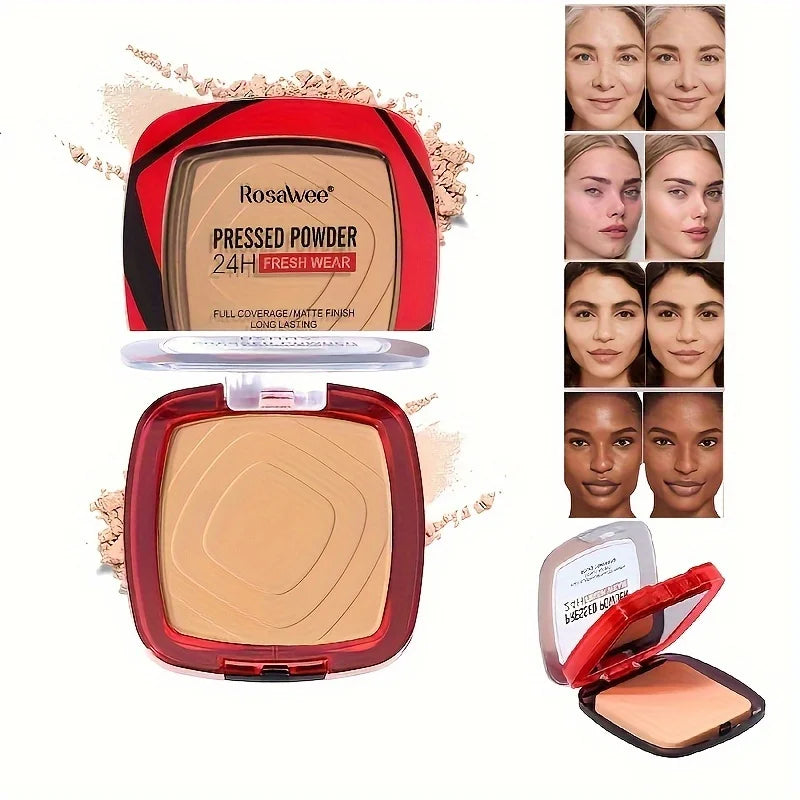 Full Coverage Pressed Powder Foundation With Puff Applicator, 24H Wear Matte Control Oil Foundation Long Lasting Face Makeup Vue