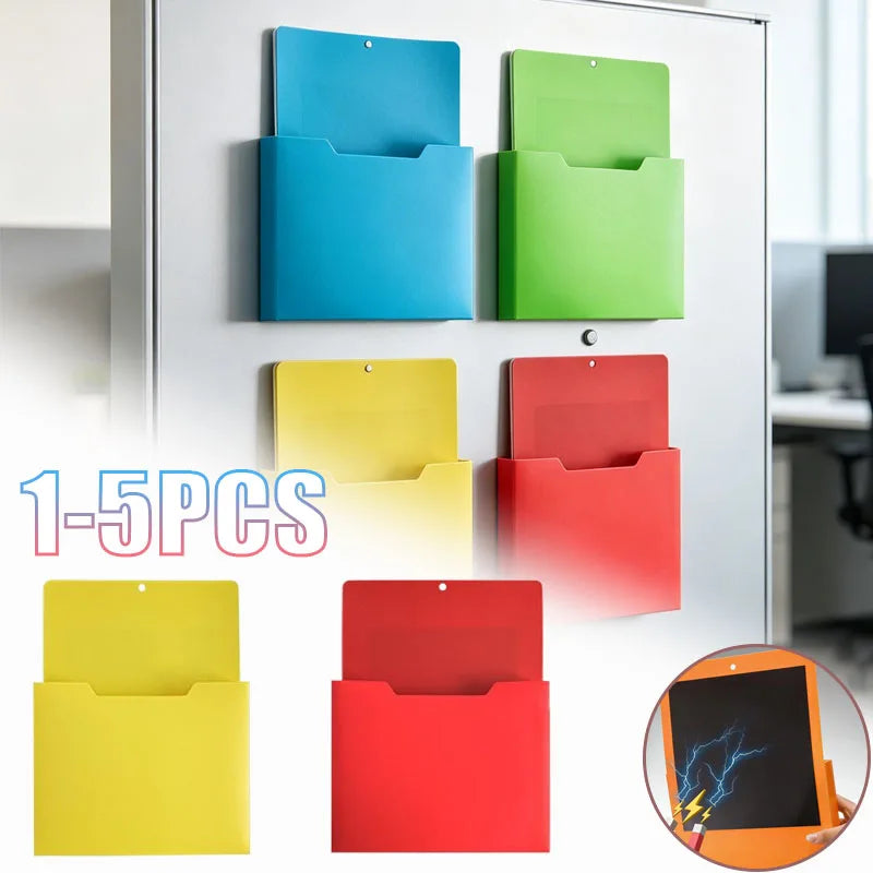 1-5PCS Magnetic Document Holder Wall Mount File Box for Office Home Desk Organizer Steel Rack for Papers Folders Vue
