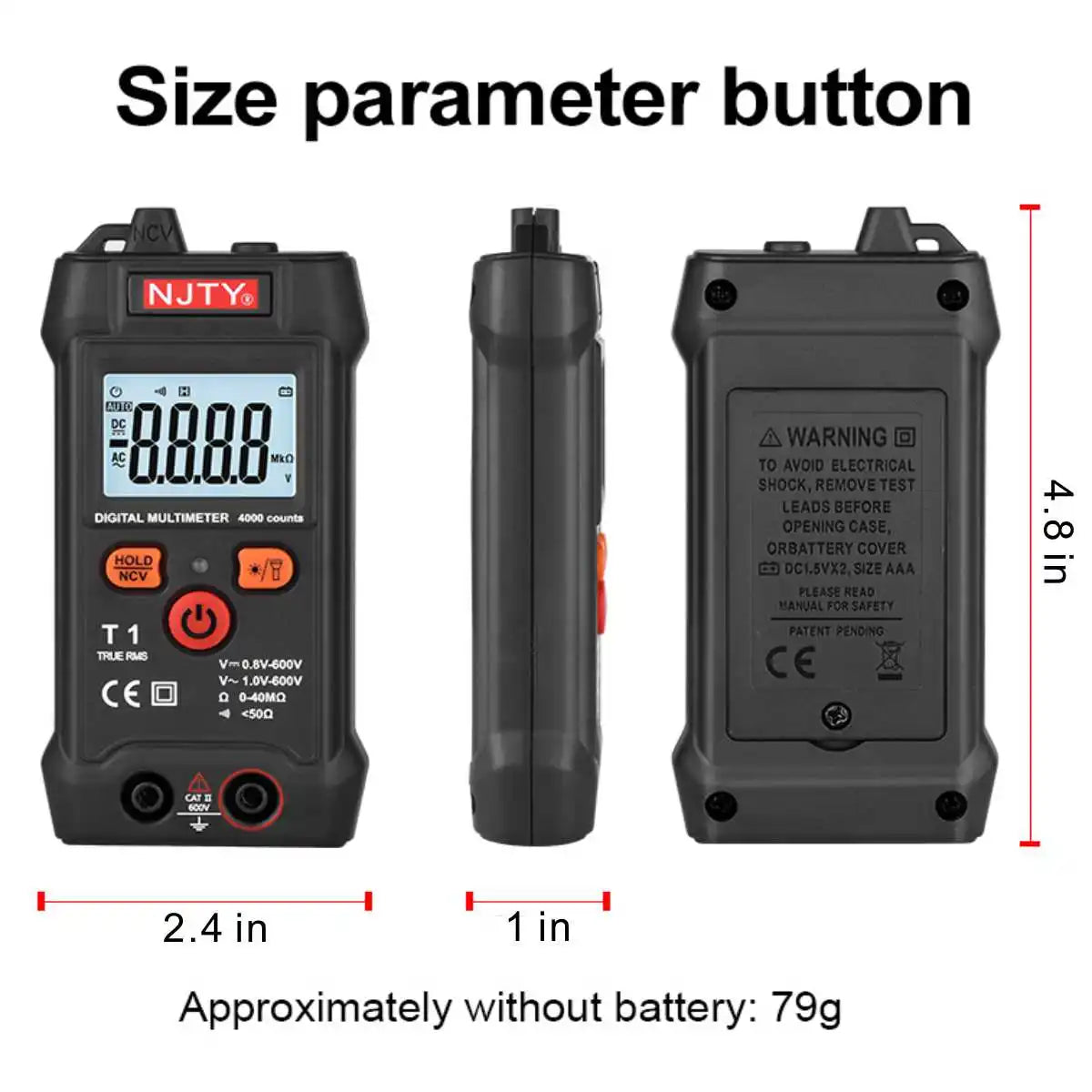Smart Mini Digital Multimeter Tester RMS 4000 Counts Voltmeter Automatic Range Test Voltage Continuity Resistance NCV Household Vue