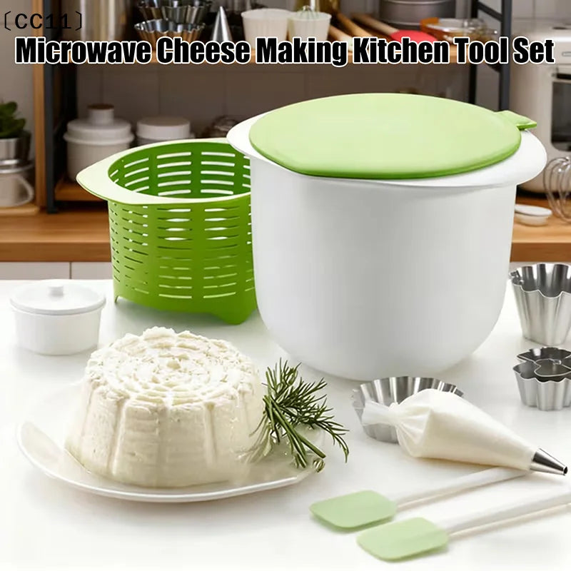 Cheese-making Kit Includes A Mold Set, A Tofu Press With A Drain Filter, A Microwave Cheese Maker, And Green Cheese Molds〔CC11〕 Vue