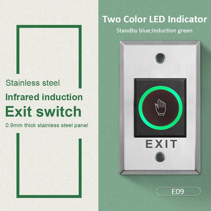 12V 24V No Touch Exit Button Release Switch Opener NO COM NC LED Light for Door Access Control System Entry Open Vue