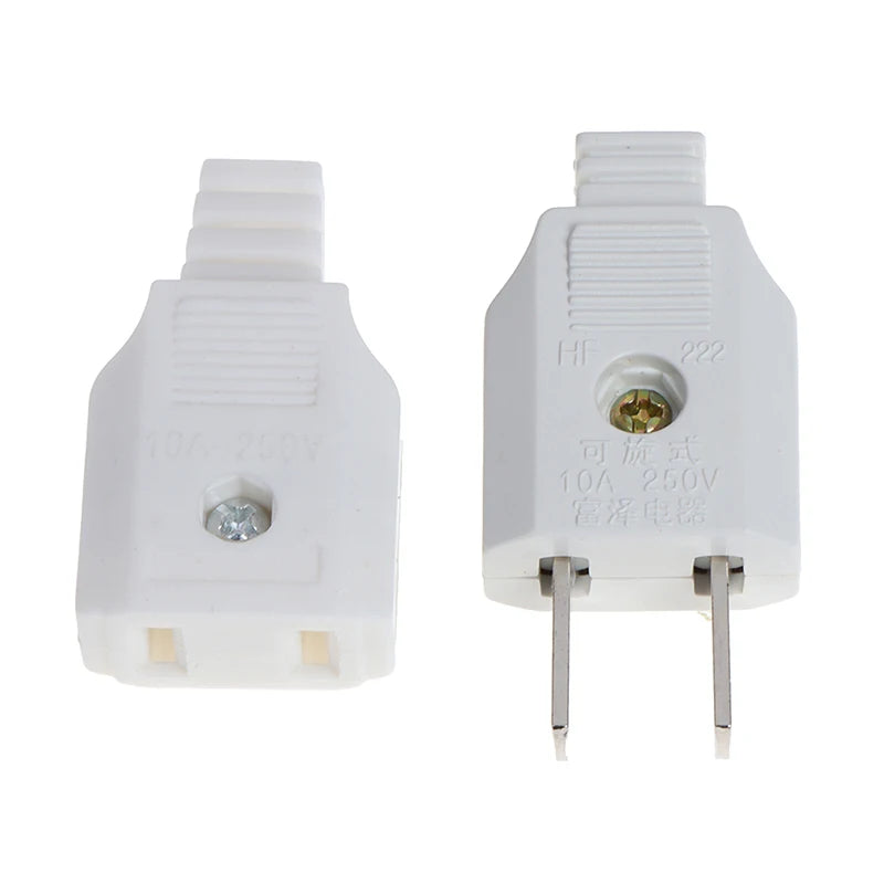 1PCS Whtie US American 2 Flat Pin AC Electric Power Male Plug Female Socket Outlet Adapter Wire Extension Cord Plug Adaptor Vue
