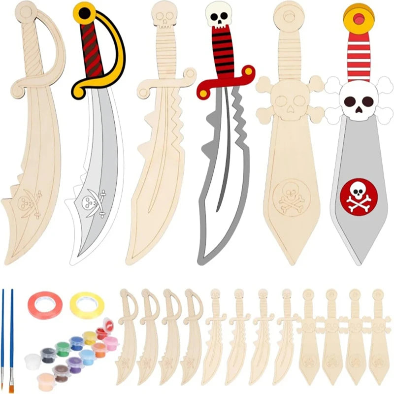 Kids DIY Pirate Wooden Sword Craft Kit – Paint & Decorate Kids Craft Kit Vue