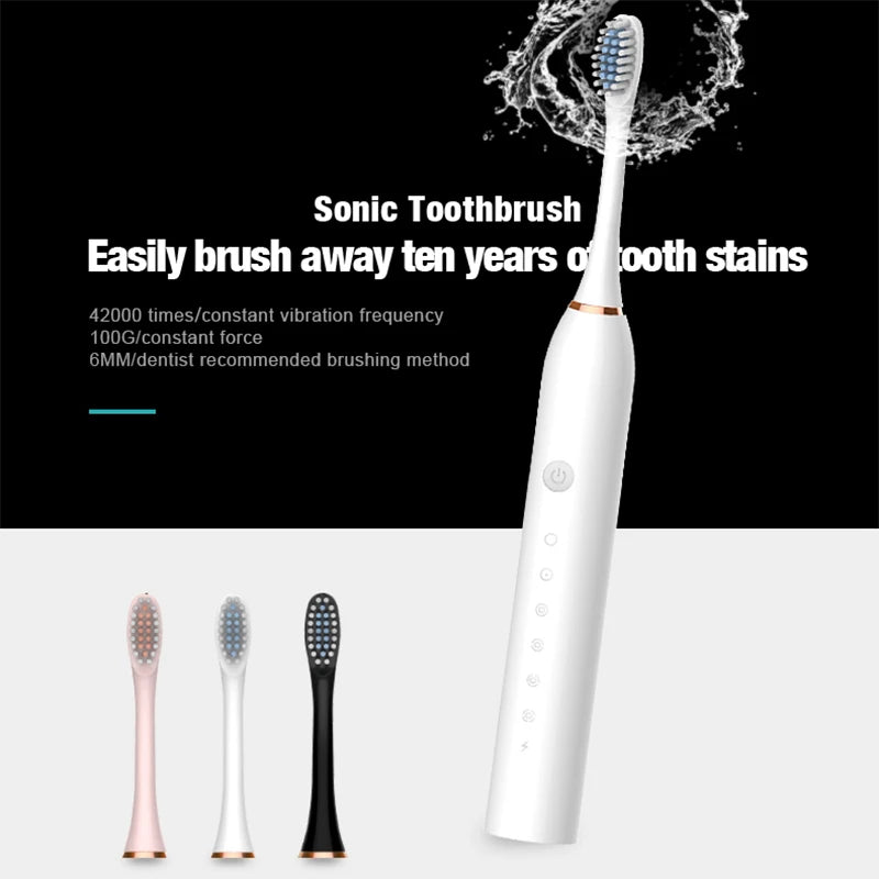 Ultrasonic Electric Toothbrush Rechargeable USB with Base for Adults 6 Modes Sonic Toothbrush IPX7 Waterproof Travel Box Holder Vue