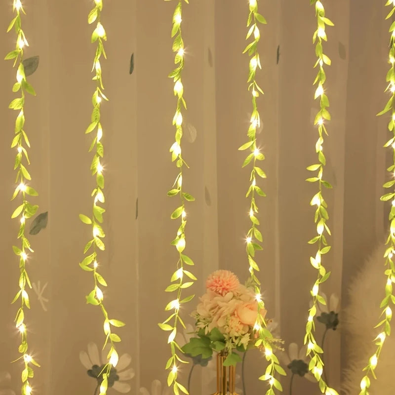 2 M 20 Light Always on Battery Box Willow Curtain Lamp Decorative Light String Imitation Leaf Wrought Iron Basket Copper Wire Vue