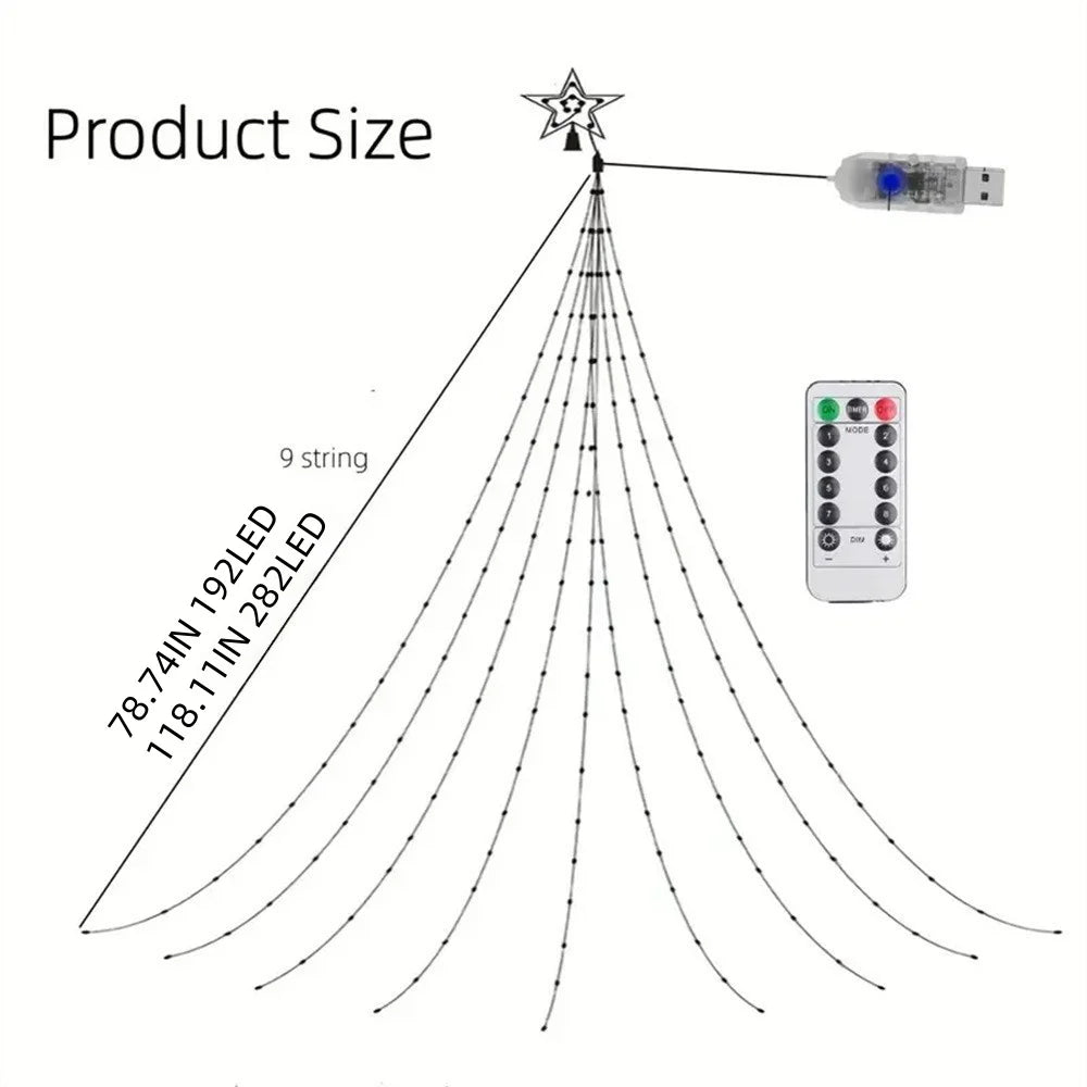 1PC 2M/3M Christmas USB Star Waterfall Light with 8-mode remote control,used for party and holiday decoration ﻿ Vue