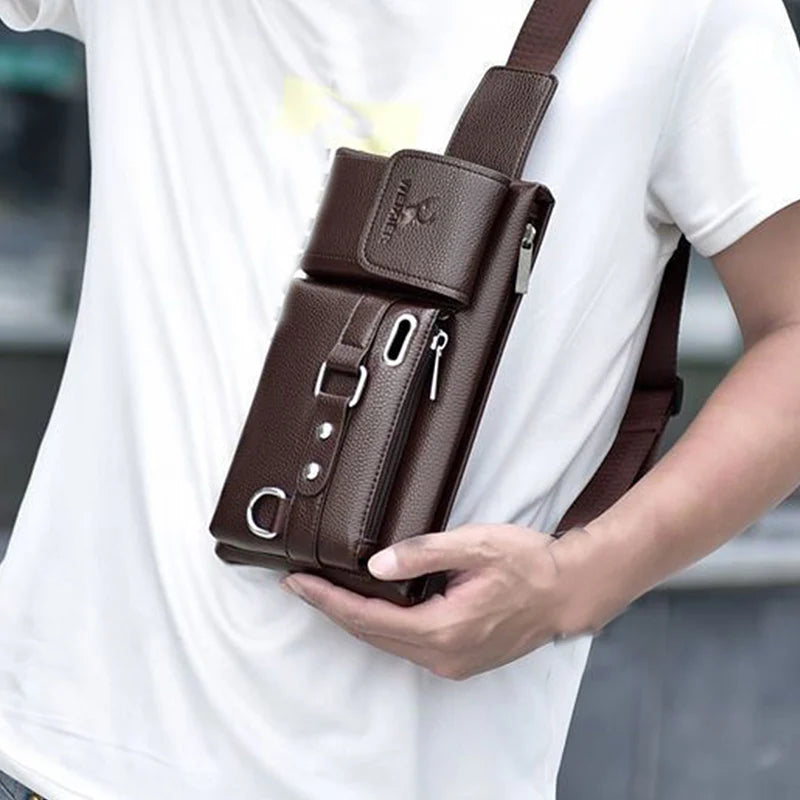 Daily Wear Solid Tone PU Leather Crossbody Fanny Bag Fashion Male