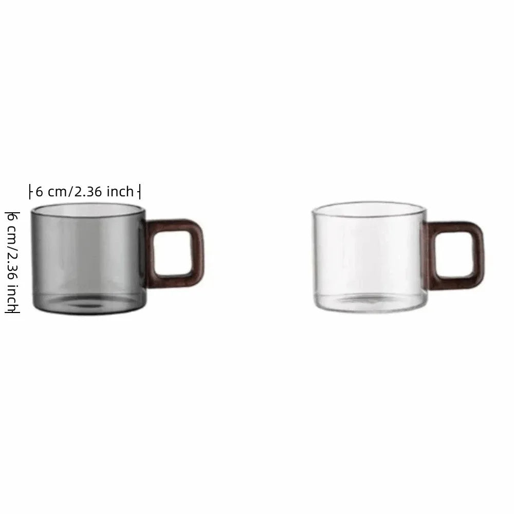 Practical Mini Glass Teacup Glass Thicken Heat-resistant Glass Cup Walnut Handle Coffee Mug Drinking Glasses Vue