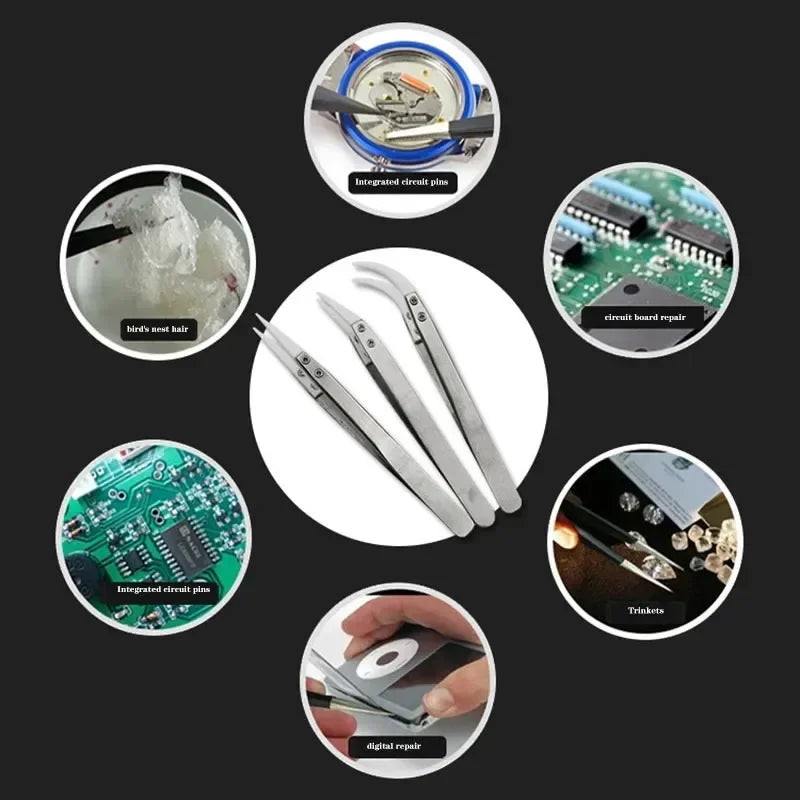 1-3pcs Ceramic Tip Labor-saving Electronic Soldering Tweezers, Anti-Static Reverse Acid Resistant Precision Chuck Tweezers Vue