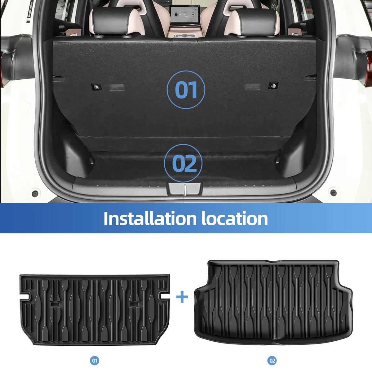 Smabee Left Drive for BYD Seagull 2025 2026 (Trunk Pad not fit Dolphin Surf) TPE Car Floor Mats Cargo Trunk Pad Waterproof Black Vue