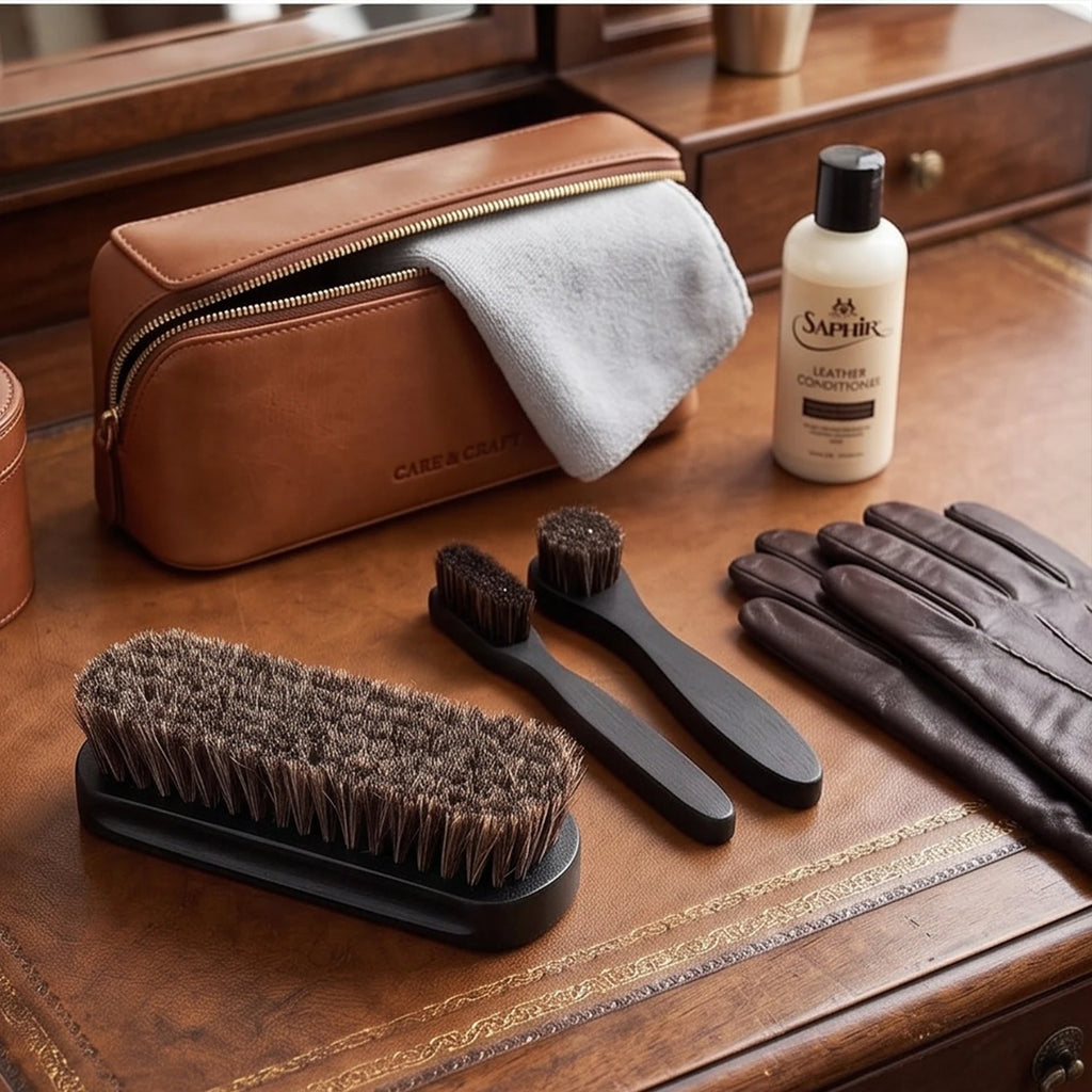 4-Piece Horsehair Shoe Brush & Polish Kit | Wood Handle Shoe Care Kit Vue