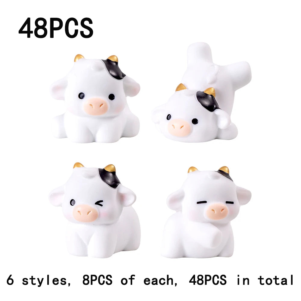 48PCS Mini Cow Figurines Resin Cow 6 Kinds of Cute Cow Resin Animal Mini Resin Figures Outdoor Home Garden Decoration Accessorie Vue Default Title
