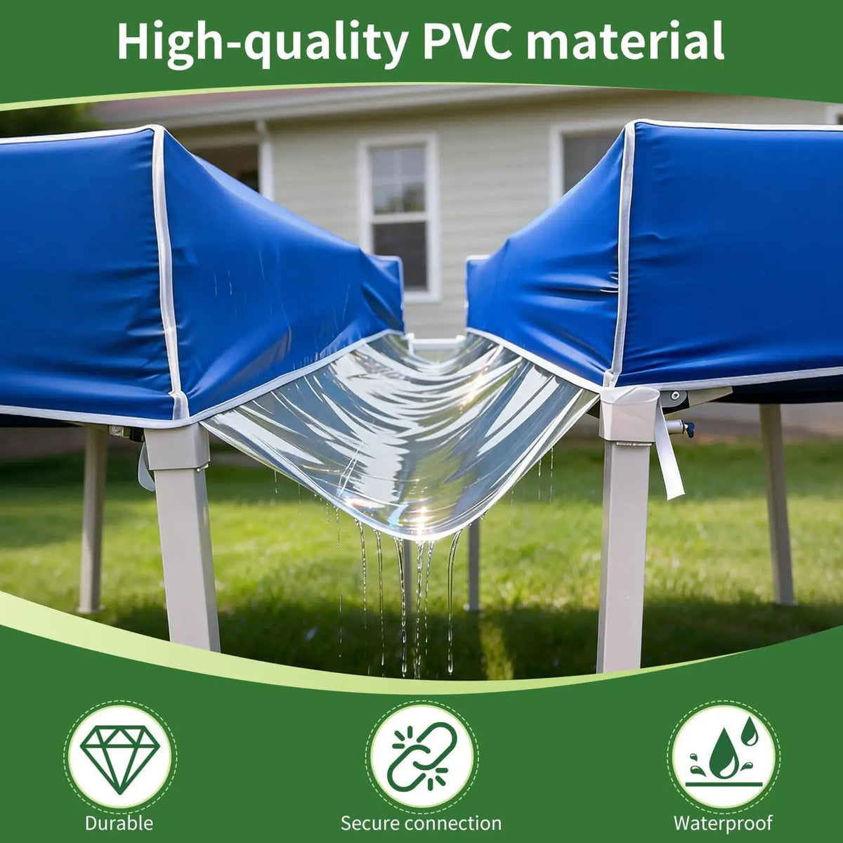 PVC Universal Clear Rain Gutter for Canopy, Awning Water Drainage Extender, Durable Rain Diverter for Outdoor Patio Backyard Vue