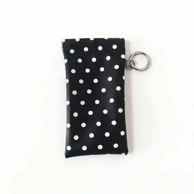 1pcs Polka Dot Eyeglass Pouch With Keychain Portable -Resistant Soft Glasses Case Storage Bag For Women Daily Use Travel Vue Black