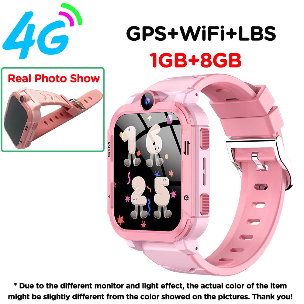 Children Smart Watch 4G GPS WiFi Location Tracker Video Call Voice Monitor SOS Alert Kids Smartwatch Boy Girl Birthday Gift Vue pink with box