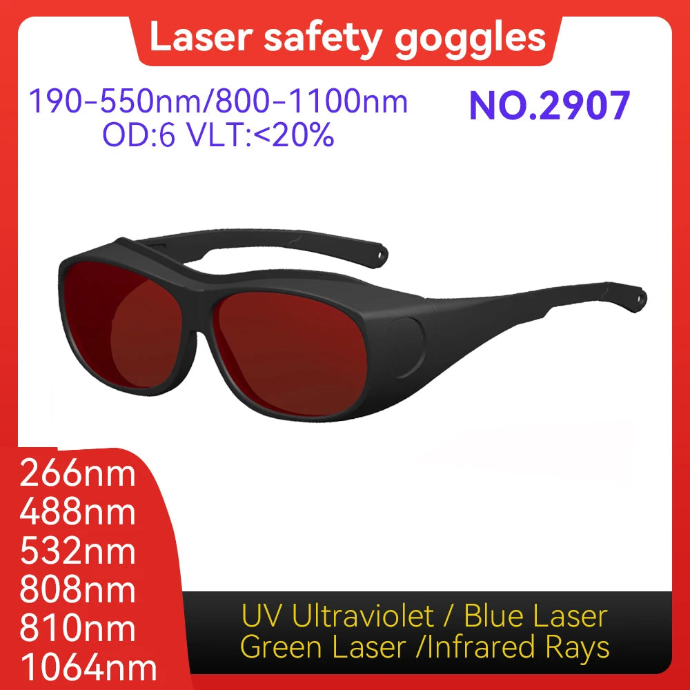 Laser Goggles ANSI Z87.1 Approved OD7+ 800-1100nm Impact-Resistant PA Frame Laser Lenses for High Power Fiber Laser Cutting Vue Model 2907 OD6