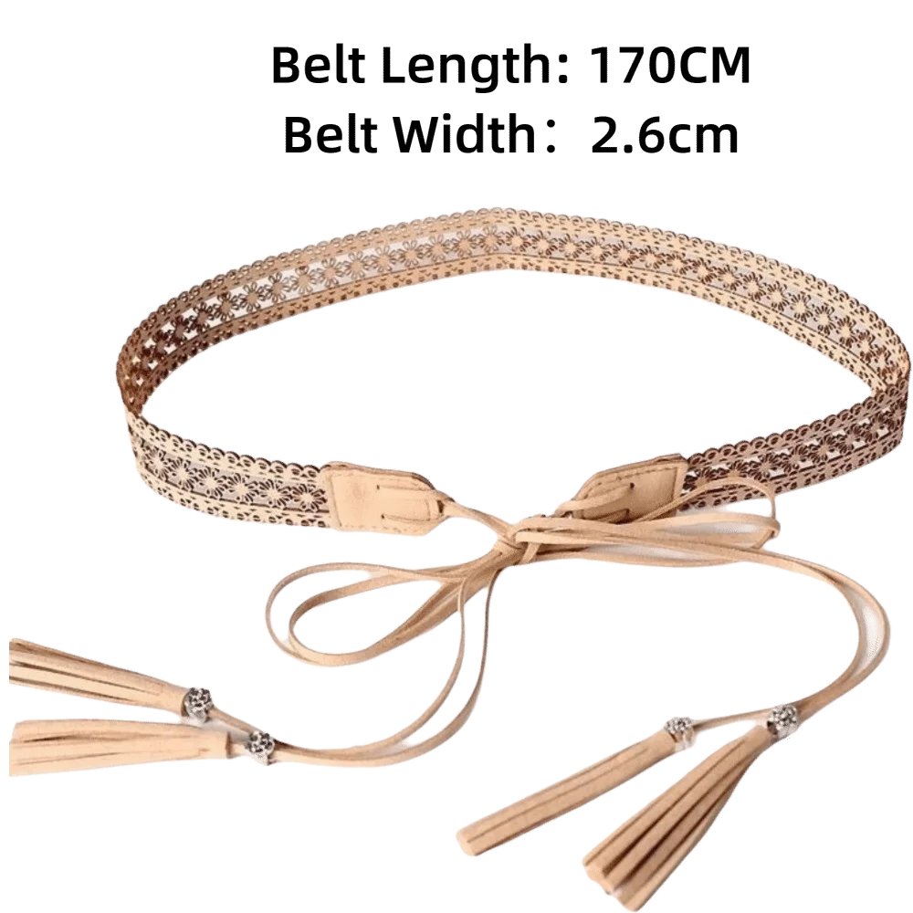 Retro Bohemian Long Tassel Braided Belt Rope Knotted Hollow Pattern