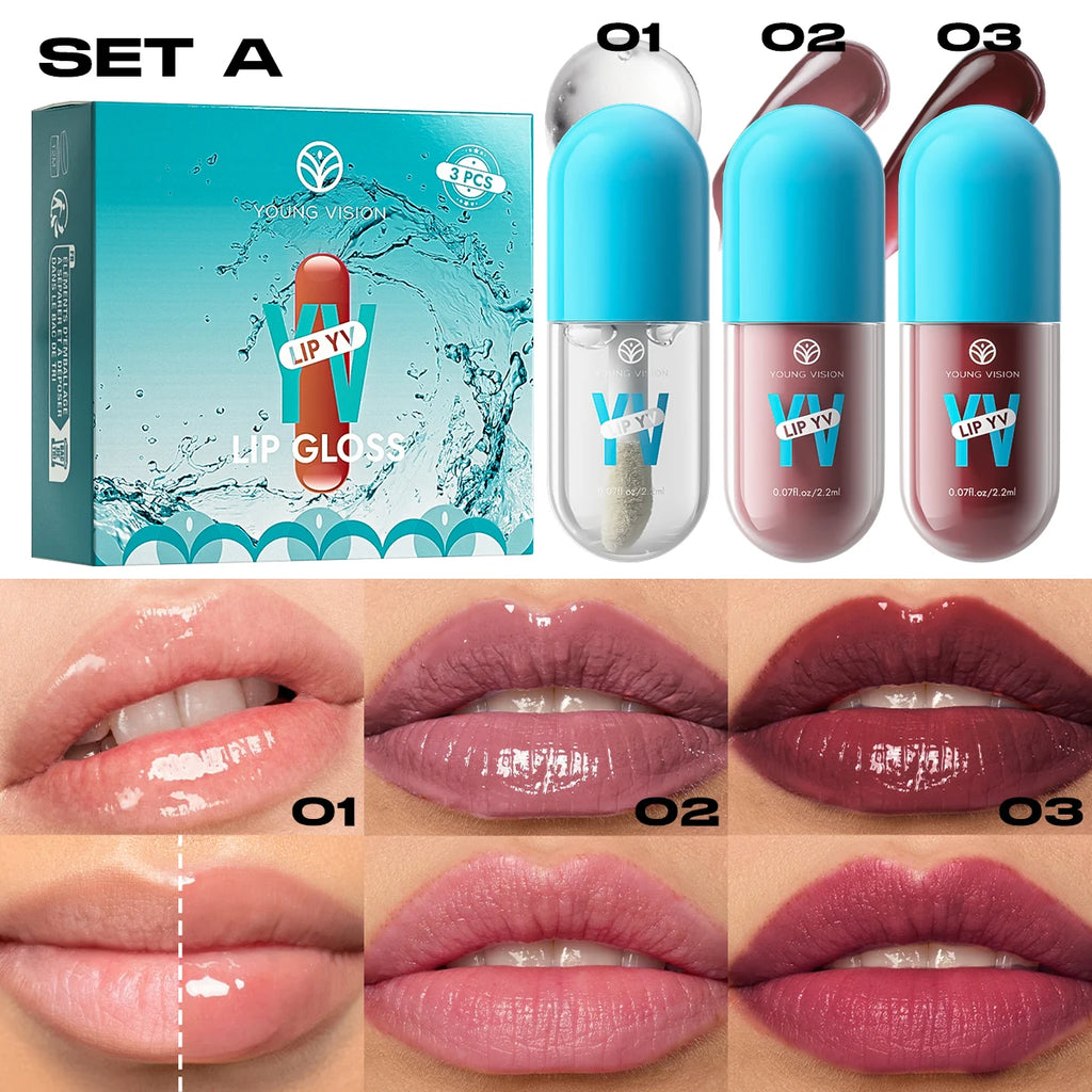 YOUNG VISION 3 colors/kit moisturizing lip glaze of long-lasting lightweight non-sticky lip gloss mini set Vue 8187-A