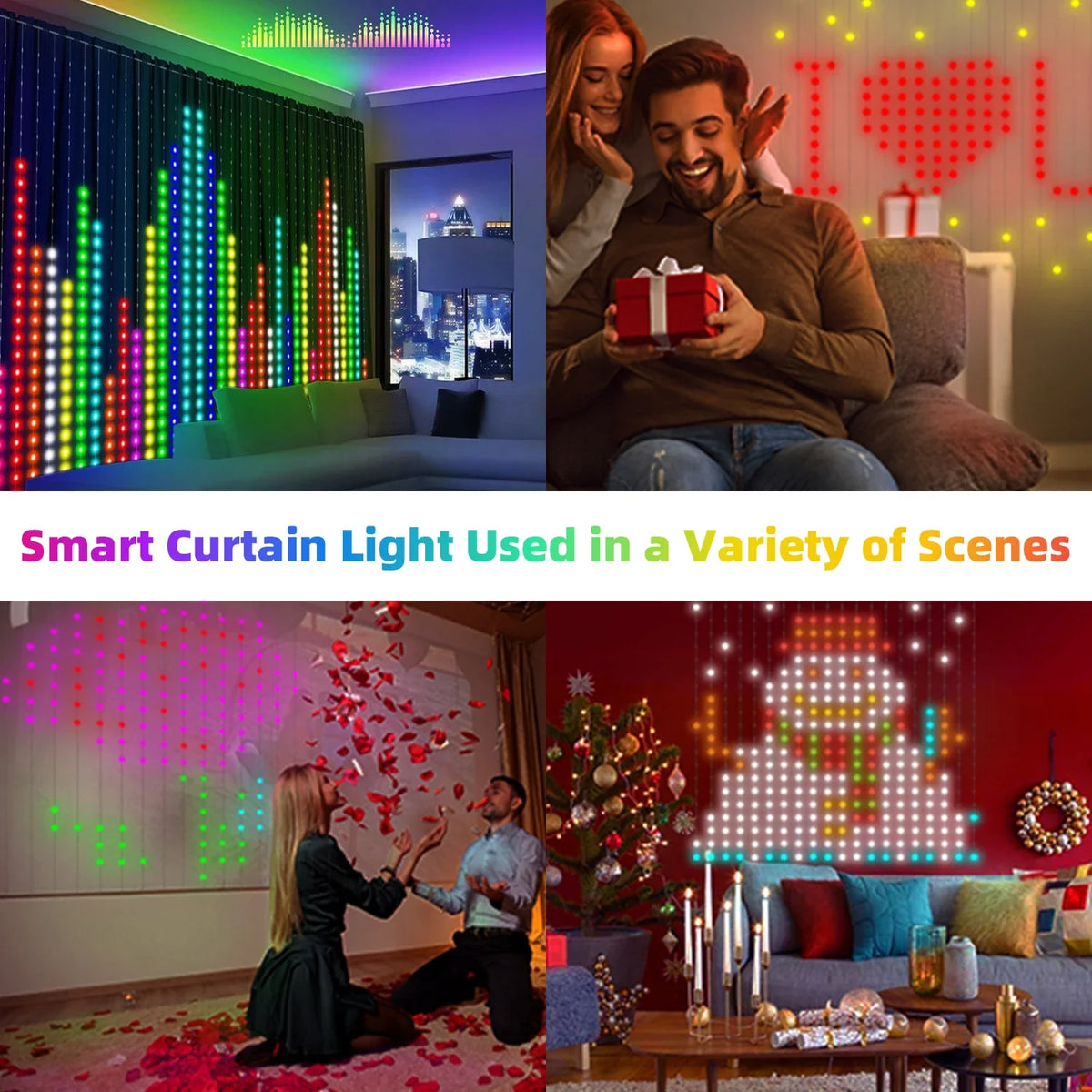 USB Led Smart Curtain Lights Bluetooth App Led String RGB Fairy Lights DIY Music Lights Party Window Curtain Bedroom Decoration Vue