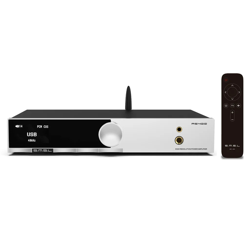SMSL AS400 Hi-Fi DAC Amplifier | Bluetooth, Phono, MQA Integrated DAC Amplifier Vue AS400 Sliver