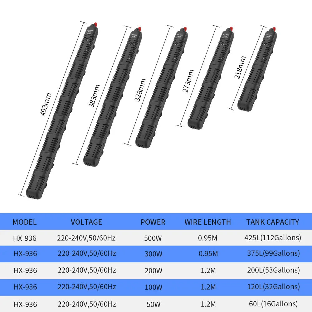 50-500W Aquarium Heating Rod Adjustable Temperature Submersible Heater for Fish Tank Fishbowl Thermostat Aquariums Water Heater Vue