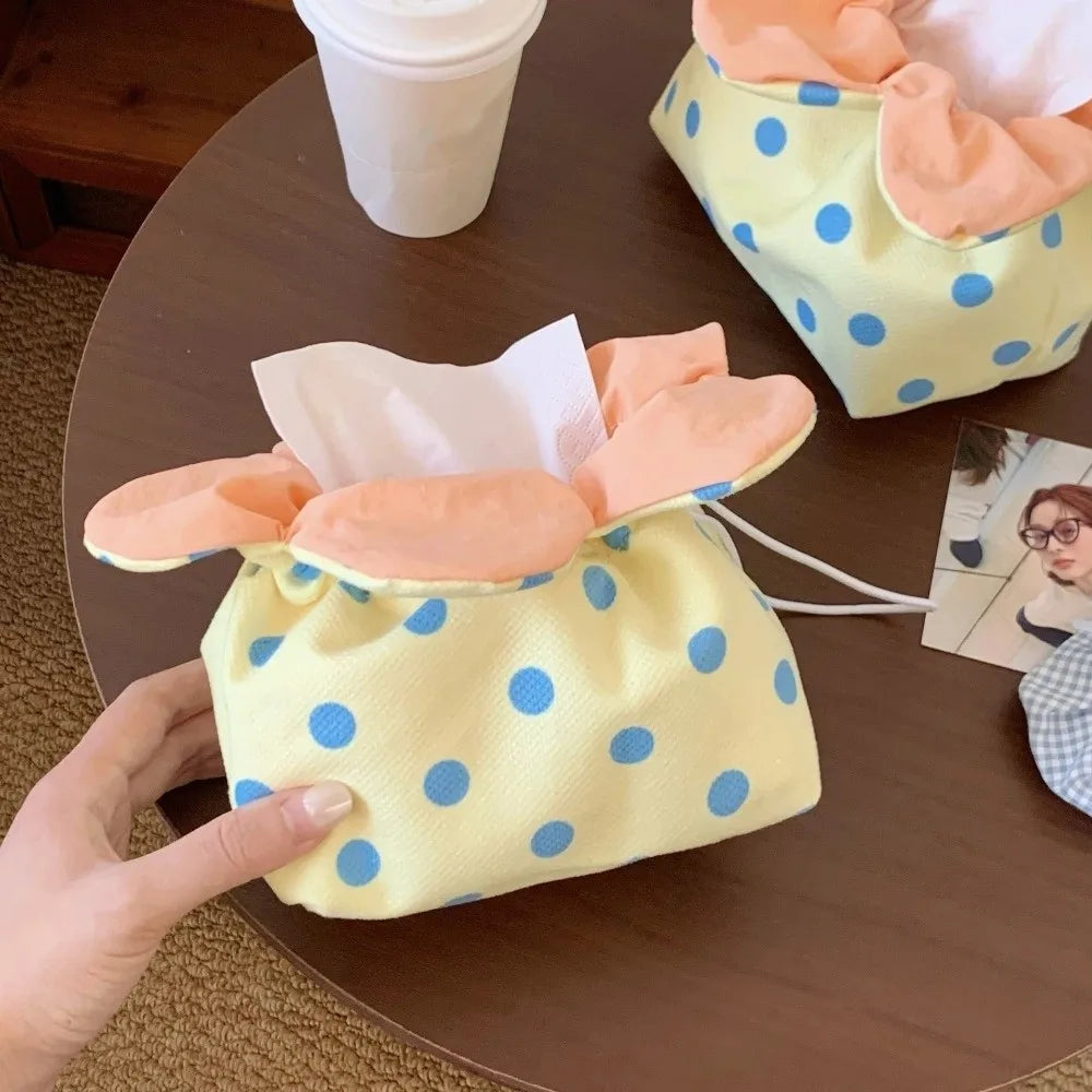Creative Lightweight Flower Tissue Box Canvas Multipurpose Tissue Storage Bag Soft Decorative Portable Tissue Pouch Office Vue