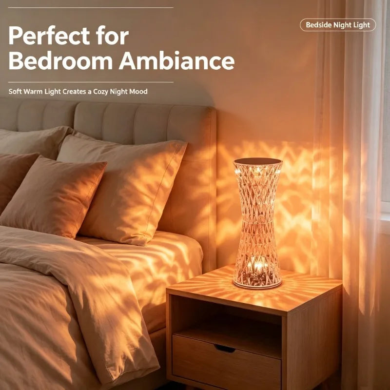 Luxury Crystal Bedside Lamp, LED Ambient Table Light for Bedroom Home Office Hotel Decor Vue