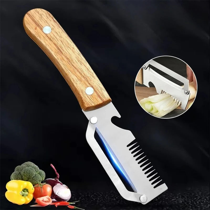 Stainless Steel Vegetable Peeler with Wooden Handle 3-in-1 Fruit Potato Peeler with Bottle Opener Kitchen Peeling Cooking Tools Vue
