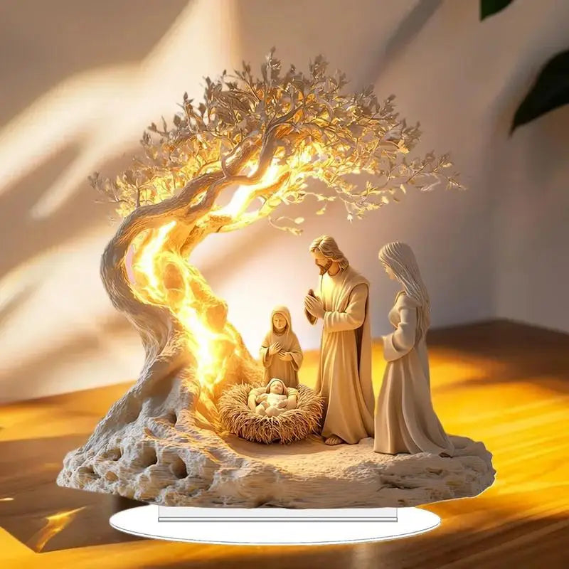 Acrylic Christmas Nativity Scene Flat 2D Ornament Desk Decor Jesus
