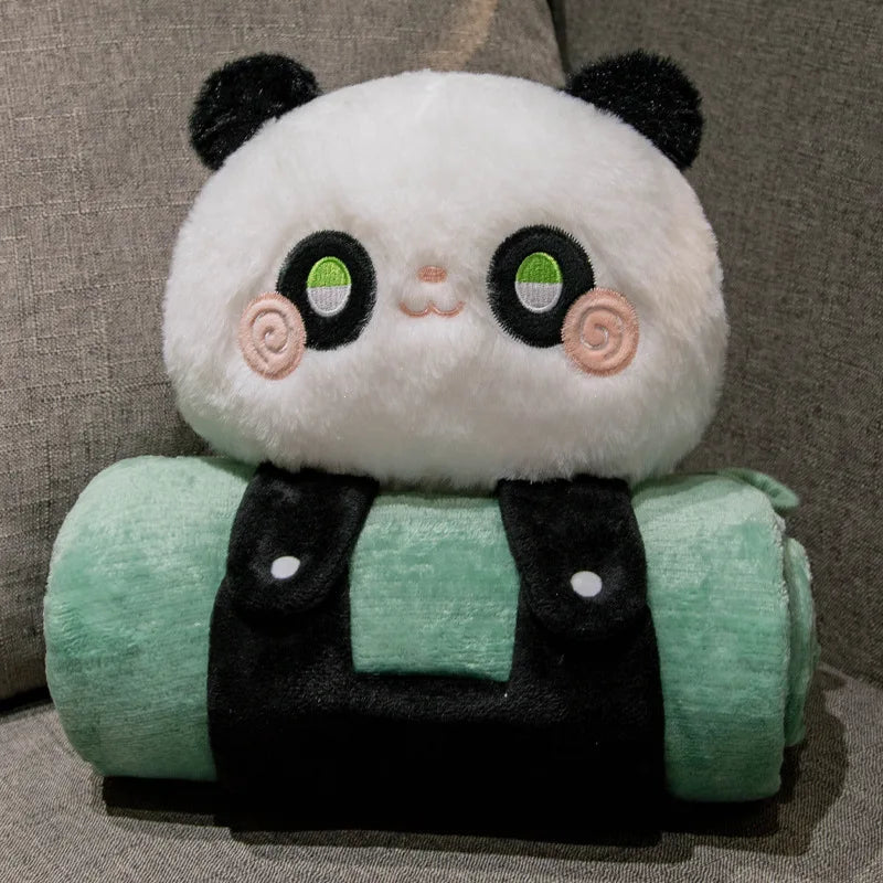 2 in 1 Capybara Panda Pillow Blanket Plush Roll,Kawaii Stuffed Pillow Warm Lap Throw for Office Nap Soft Gift for Girls Kids Vue Panda-Smile style 80x100cm