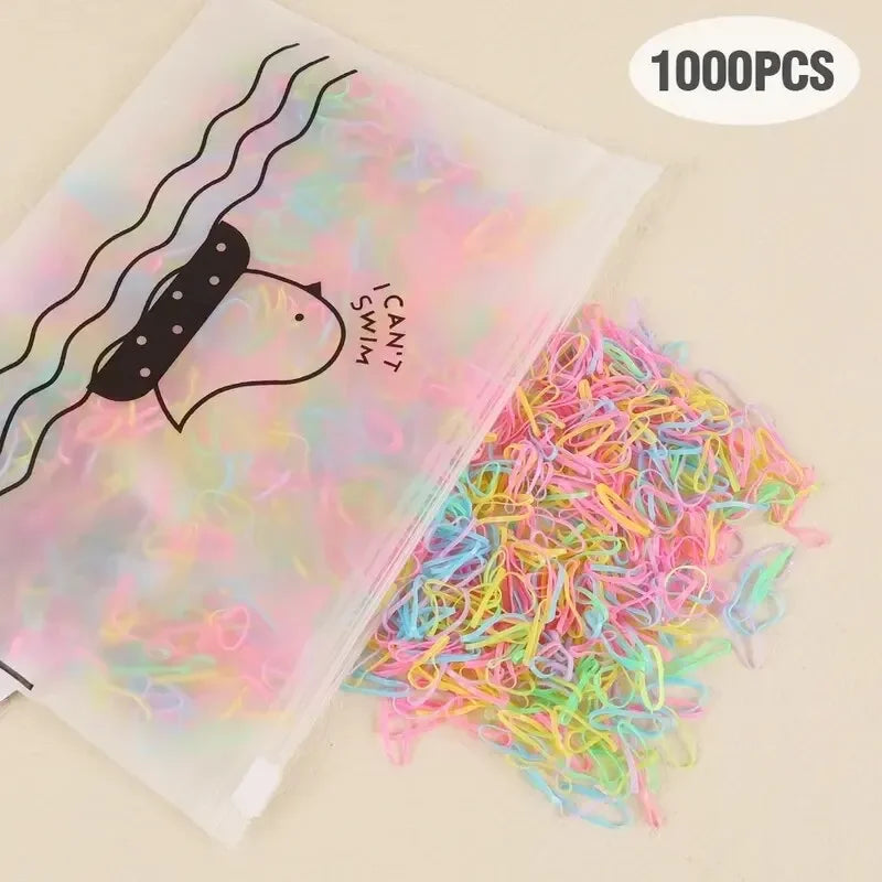 1000Pcs Hair Accessories Elastic Colorful Disposable Hair Bands Girls Rubber Band Kids Ponytail Holder Headband Children Vue B316 spring