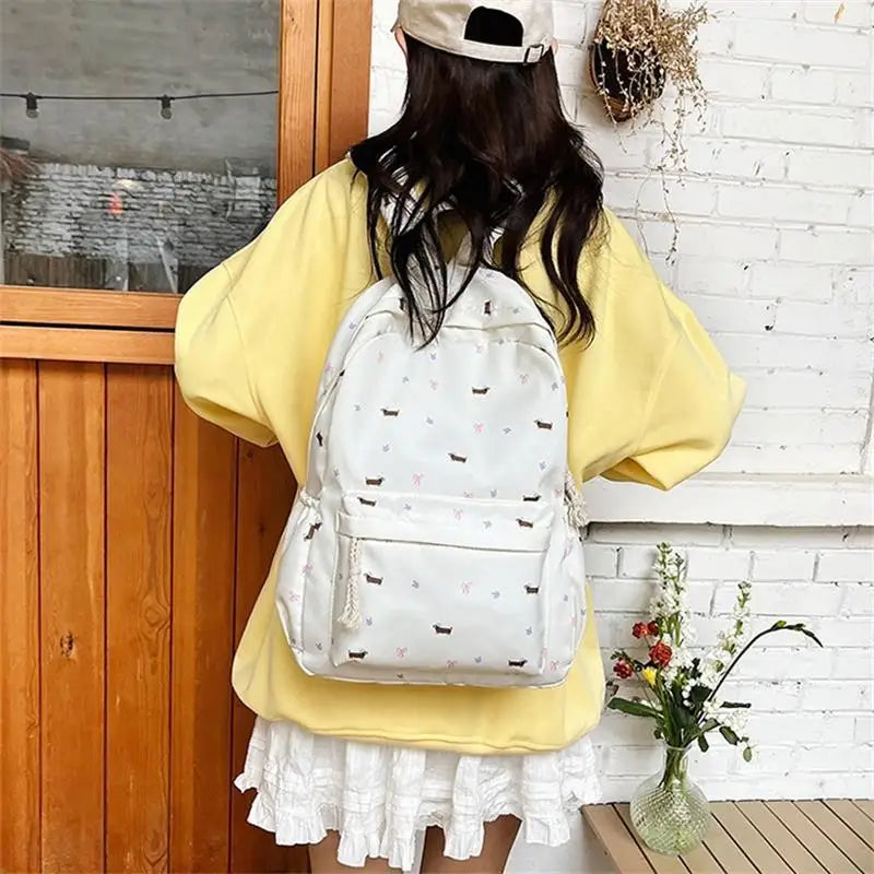 Cute Printed Puppy Dachshund College Backpack Student Schoolbag