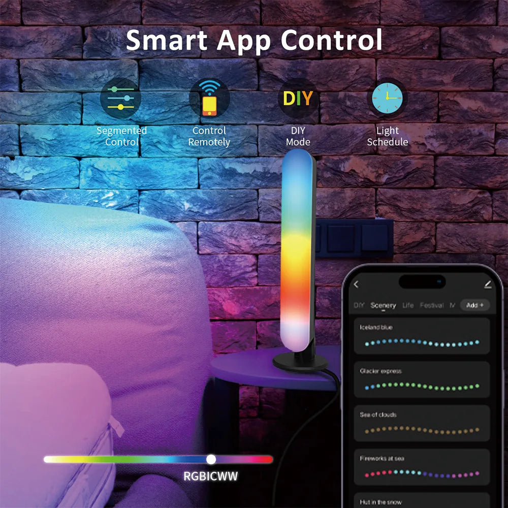 2pcs LED Night Light RGB Ambient Lights with Remote Control For Gaming TV Room Bedroom Decoration Bar Music Rhythm Symphony Lamp Vue
