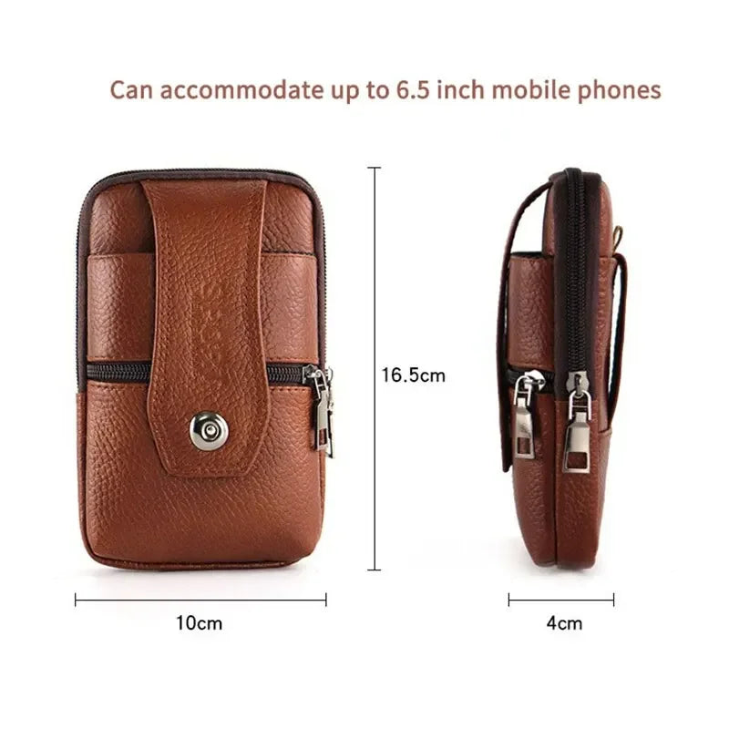 Men Leather Waist Bag Large Capacity Belt Bag Brown Shoulder Bags Crossbody Bags Multi-layer Buckle Mobile Phone Bag Bum Pouch Vue