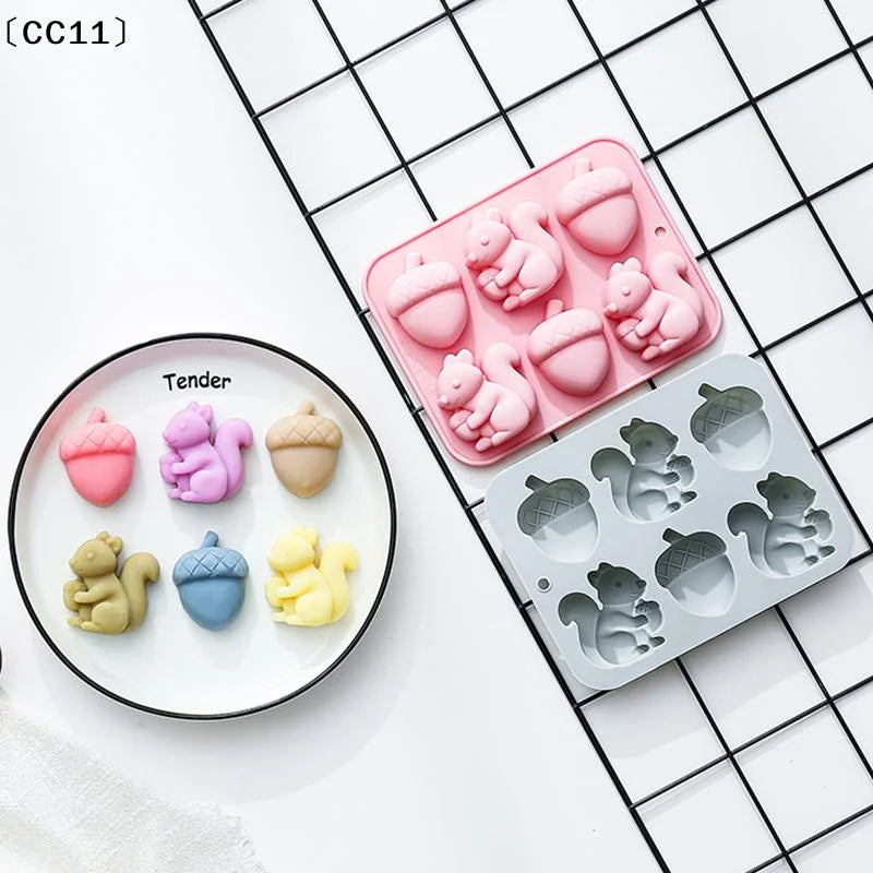 6-hole Squirrel Oak Cake Silicone Molds Autumn Harvest Festival Ice