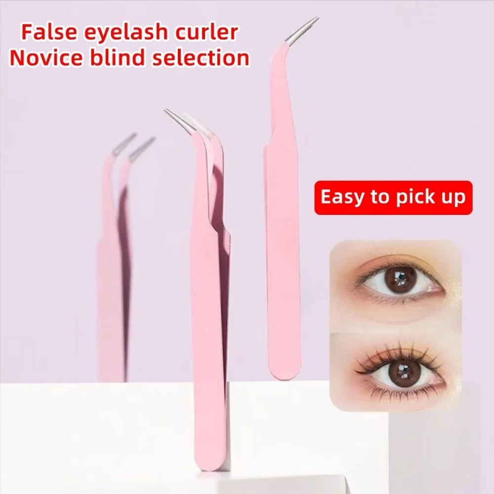 Stainless Steel Straight Curved Eyelash Tweezers Lash Clip for False Lashes Double Eyelid Tape Nail Rhinestone Pick Makeup Tool Vue